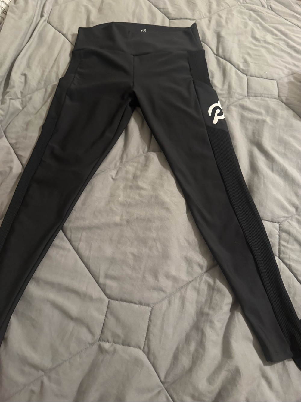 Peloton Black Leggings with White Logo and Pockets
